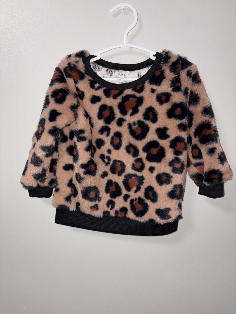 Laughing Llama Brown Black Leopard Fuzzy Fleece Pullover Sweater NWOT 18M Girls